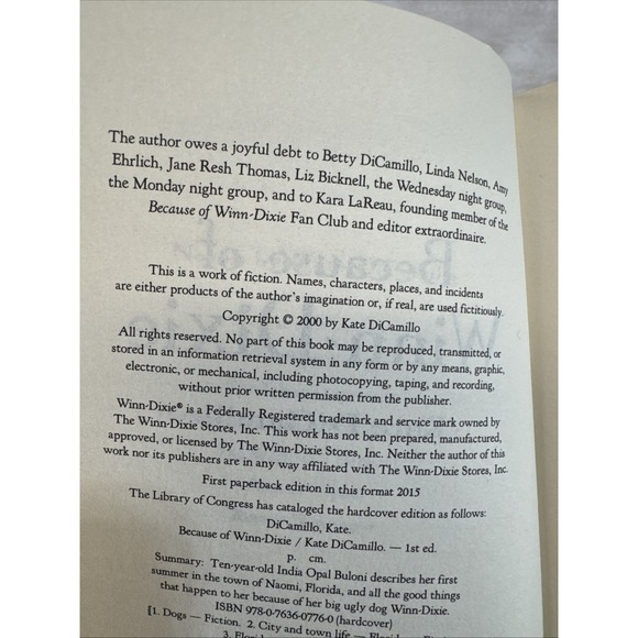 Because of Winn Dixie By Kate DiCamillo Childrens Middle‎ Grade Paperback Book - Picture 9 of 9